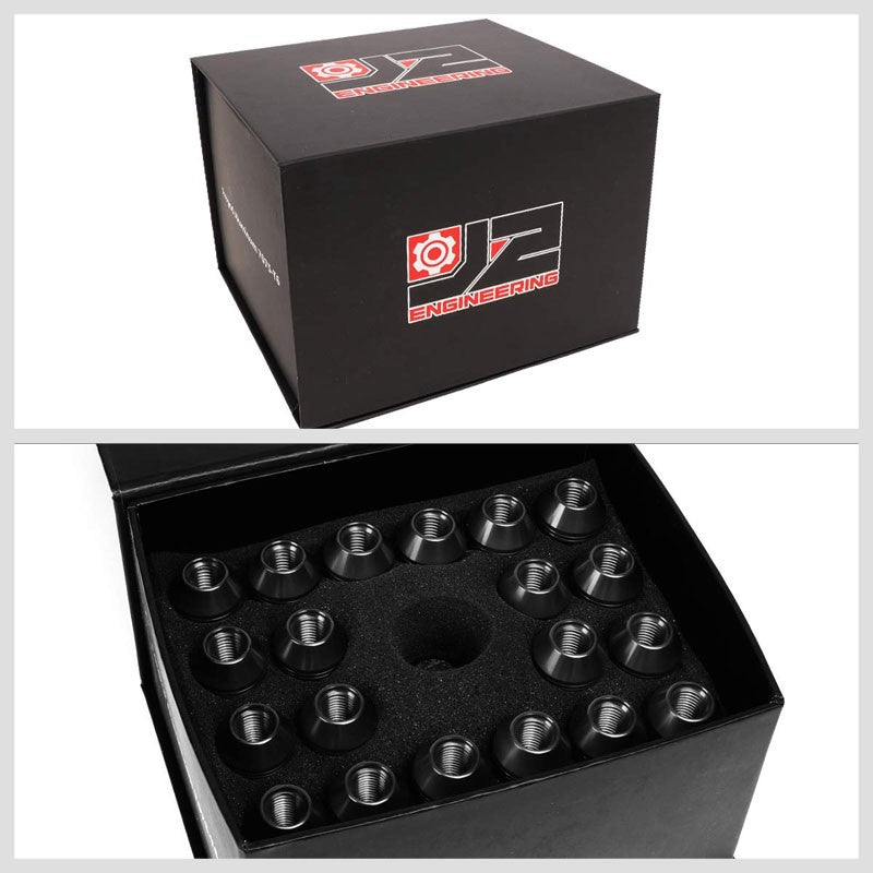 J2 Black Open Knurled End Acorn Tuner 25MM OD/70MM M12 x 1.50 Lug Nuts+Adapter-Car & Truck Wheels-BuildFastCar