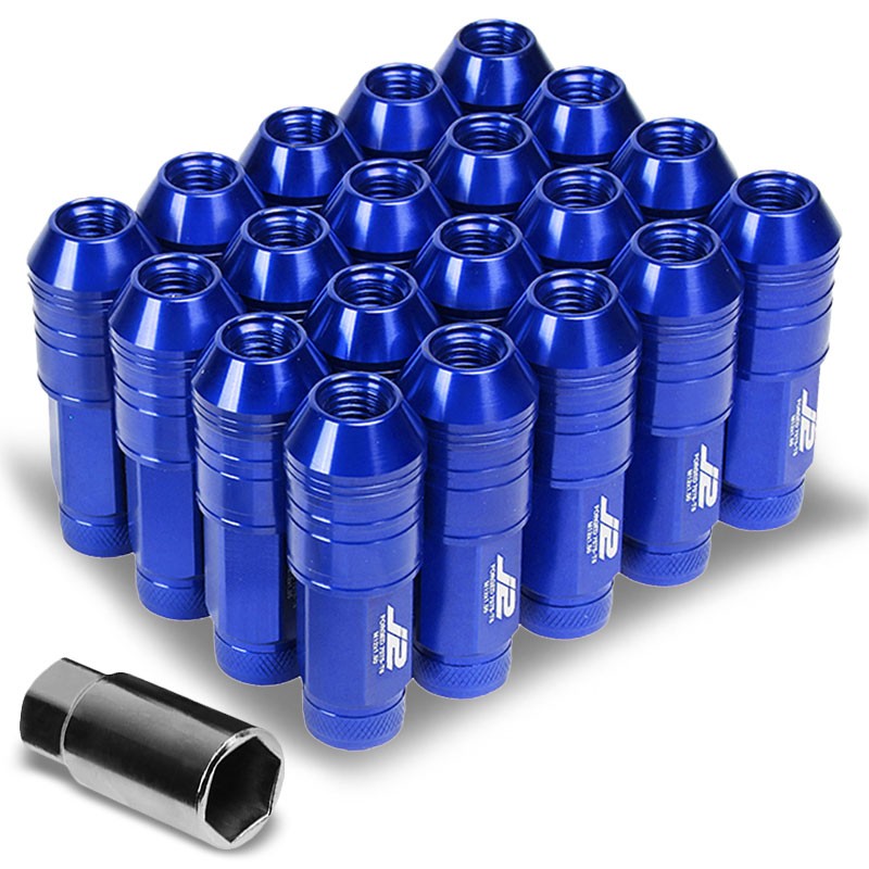 J2 Blue Open Knurled End Acorn Tuner 25MM OD/70MM M12 x 1.50 Lug Nuts+Adapter-Car & Truck Wheels-BuildFastCar