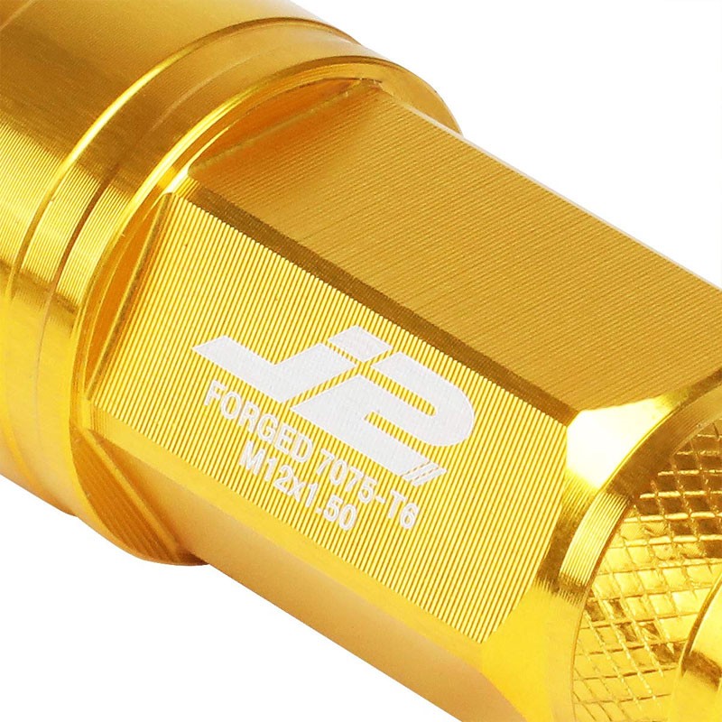 J2 Gold Open Knurled End Acorn Tuner 25MM OD/70MM M12 x 1.50 Lug Nuts+Adapter-Car & Truck Wheels-BuildFastCar
