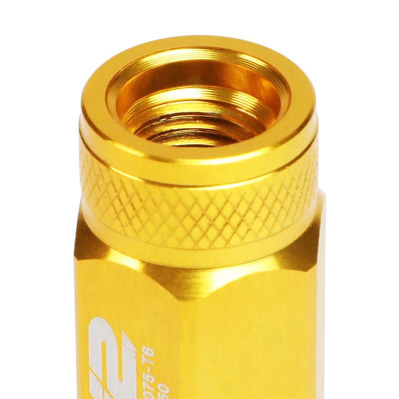 J2 Gold Open Knurled End Acorn Tuner 25MM OD/70MM M12 x 1.50 Lug Nuts+Adapter-Car & Truck Wheels-BuildFastCar