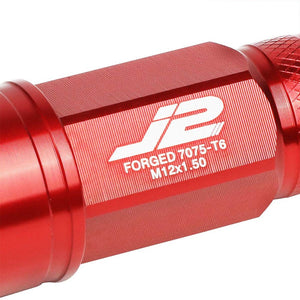 J2 Red Open Knurled End Acorn Tuner 70MM M12x1.50 Lug Nuts 20 Pcs Set+Adapter-Car & Truck Wheels-BuildFastCar