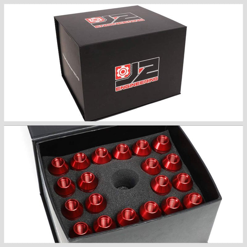 J2 Red Open Knurled End Acorn Tuner 70MM M12x1.50 Lug Nuts 20 Pcs Set+Adapter-Car & Truck Wheels-BuildFastCar