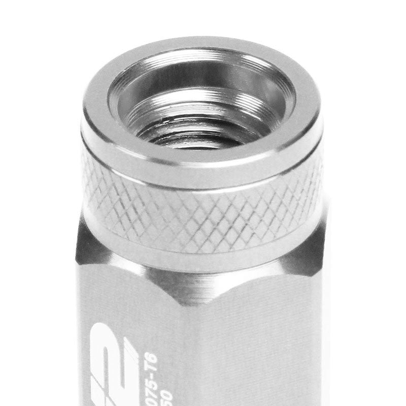 J2 Silver Open Knurled End Acorn Tuner 25MM OD/70MM M12 x 1.50 Lug Nuts+Adapter-Car & Truck Wheels-BuildFastCar