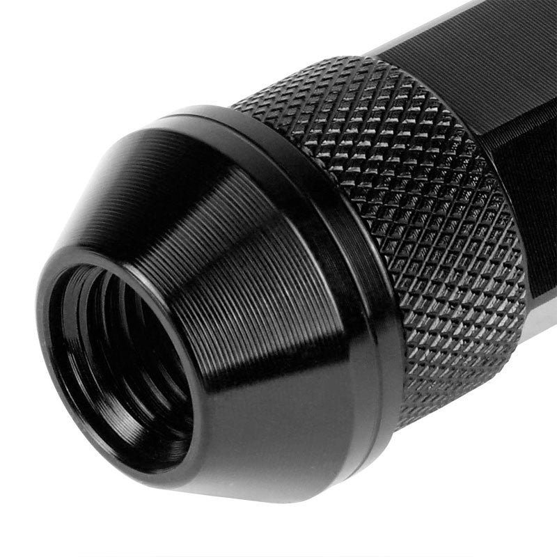 J2 Black Open Double Knurled End Acorn Tuner 70MM M12x1.25 Lug Nuts Set+Adapter-Car & Truck Wheels-BuildFastCar
