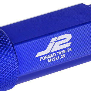 J2 Blue Open Double Knurled End Acorn Tuner 70MM M12x1.25 Lug Nuts Set+Adapter-Car & Truck Wheels-BuildFastCar