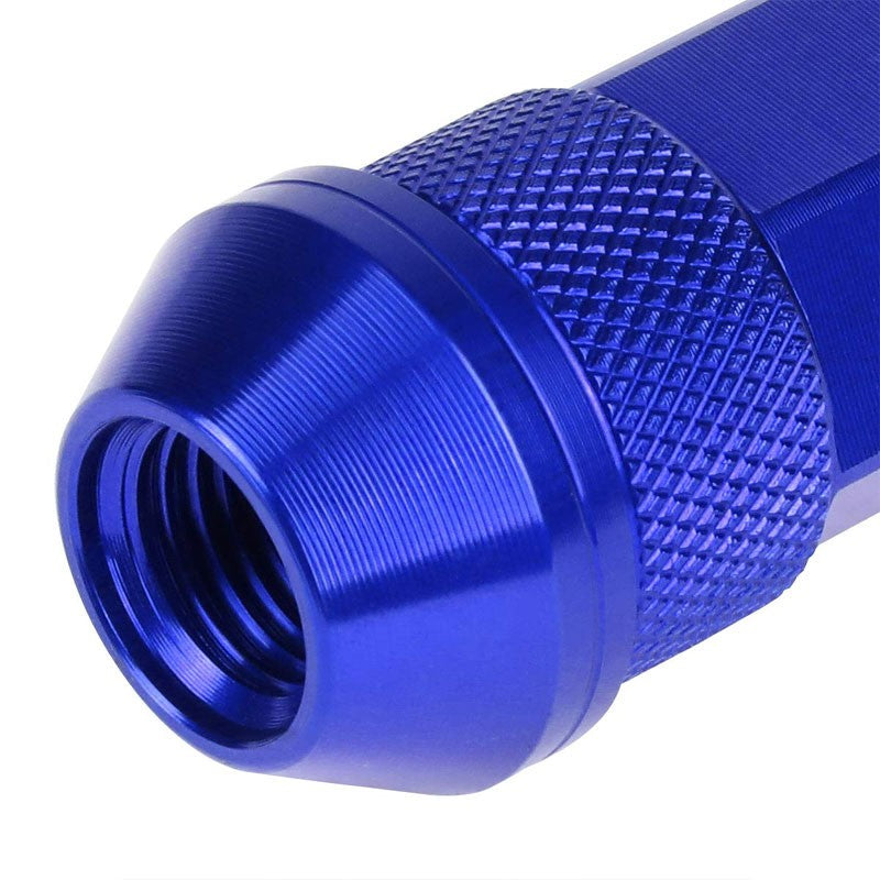 J2 Blue Open Double Knurled End Acorn Tuner 70MM M12x1.25 Lug Nuts Set+Adapter-Car & Truck Wheels-BuildFastCar