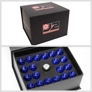 J2 Blue Open Double Knurled End Acorn Tuner 70MM M12x1.25 Lug Nuts Set+Adapter-Car & Truck Wheels-BuildFastCar