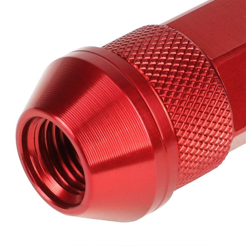 J2 Red Open Double Knurled End Acorn Tuner 70MM M12x1.25 Lug Nuts Set+Adapter-Car & Truck Wheels-BuildFastCar