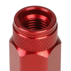 J2 Red Open Double Knurled End Acorn Tuner 70MM M12x1.25 Lug Nuts Set+Adapter-Car & Truck Wheels-BuildFastCar