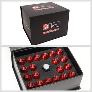 J2 Red Open Double Knurled End Acorn Tuner 70MM M12x1.25 Lug Nuts Set+Adapter-Car & Truck Wheels-BuildFastCar