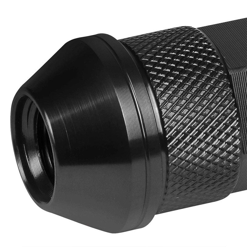 J2 Black Open Double Knurled End Acorn Tuner 70MM M12x1.50 Lug Nuts Set+Adapter-Car & Truck Wheels-BuildFastCar