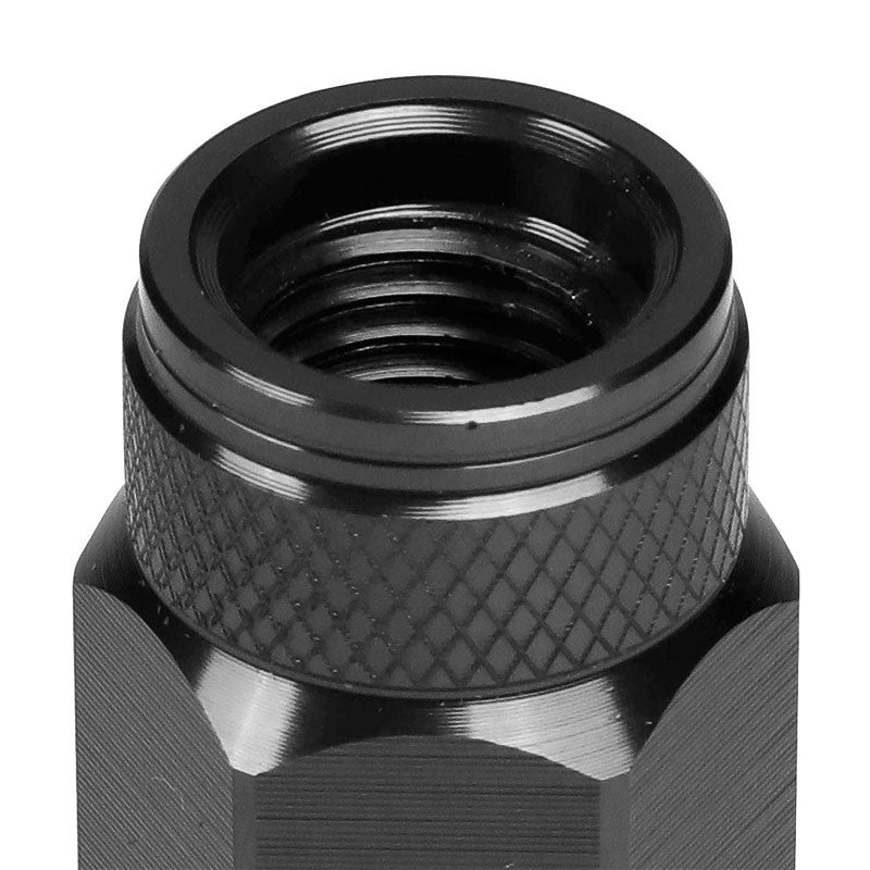 J2 Black Open Double Knurled End Acorn Tuner 70MM M12x1.50 Lug Nuts Set+Adapter-Car & Truck Wheels-BuildFastCar