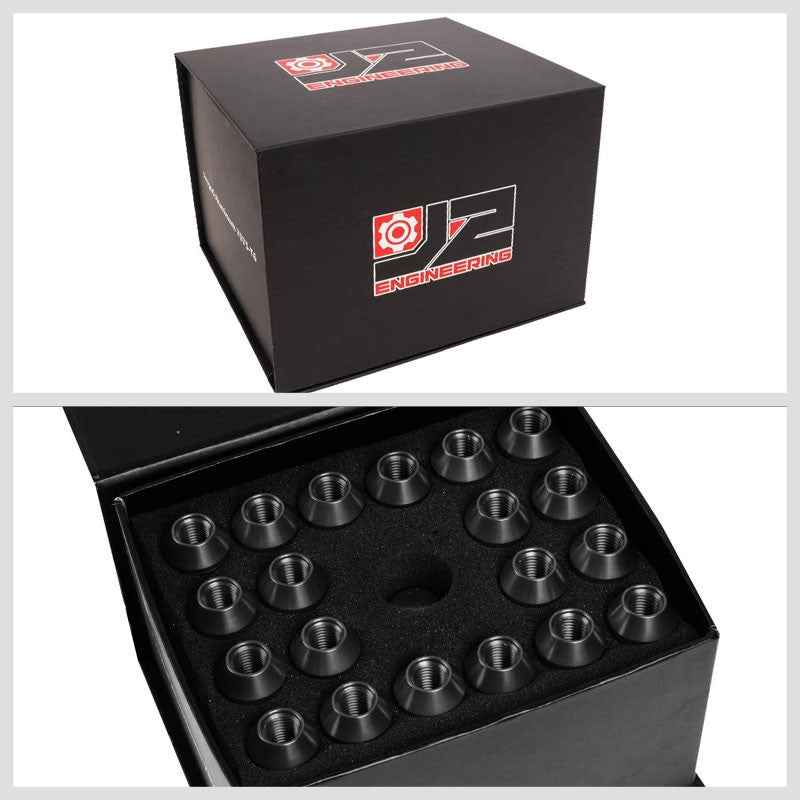 J2 Black Open Double Knurled End Acorn Tuner 70MM M12x1.50 Lug Nuts Set+Adapter-Car & Truck Wheels-BuildFastCar