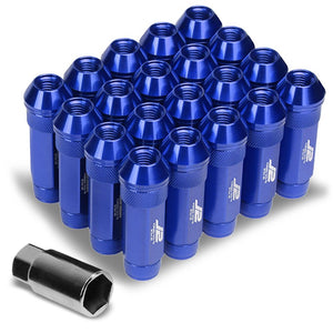 J2 Blue Open Double Knurled End Acorn Tuner 70MM M12x1.50 Lug Nuts Set+Adapter-Car & Truck Wheels-BuildFastCar