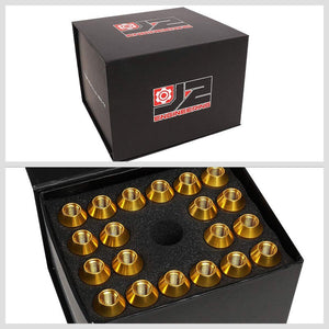 J2 Gold Open Double Knurled End Acorn Tuner 70MM M12x1.50 Lug Nuts Set+Adapter-Car & Truck Wheels-BuildFastCar