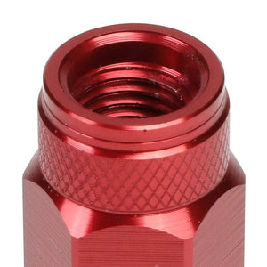 J2 Red Open Double Knurled End Acorn Tuner 70MM M12x1.50 Lug Nuts Set+Adapter-Car & Truck Wheels-BuildFastCar
