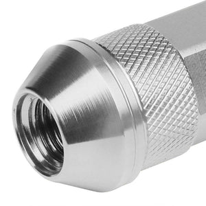 J2 Silver Open Double Knurled End Acorn Tuner 70MM M12x1.50 Lug Nuts Set+Adapter-Car & Truck Wheels-BuildFastCar