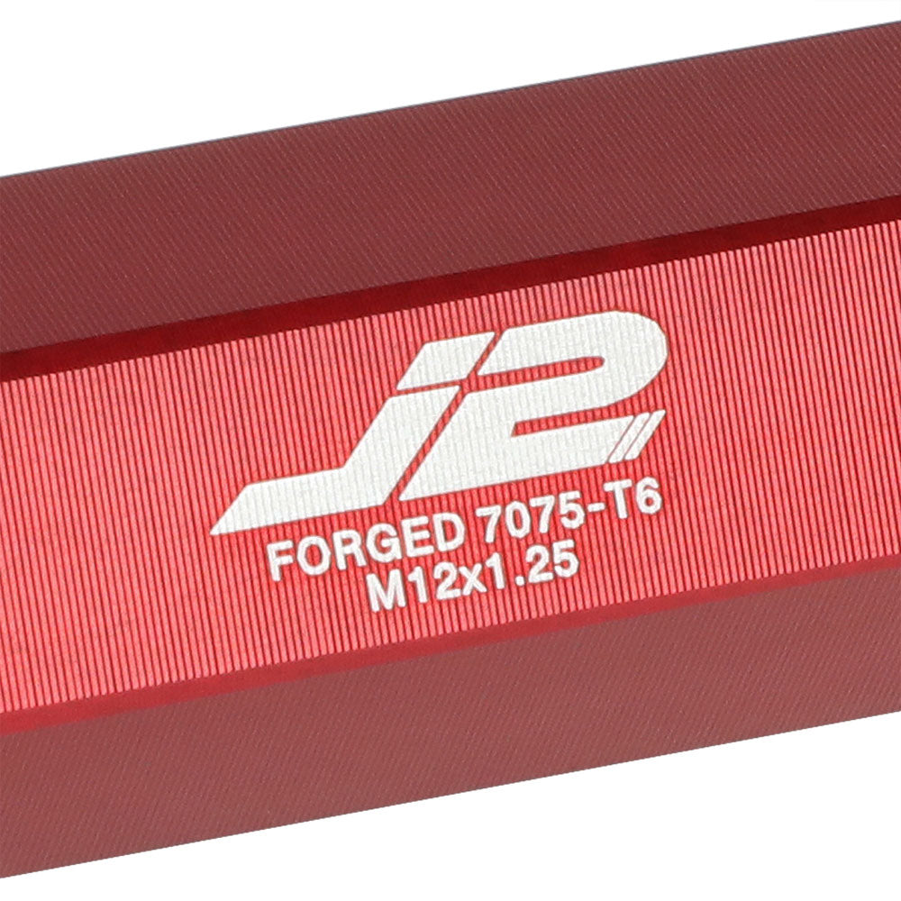 20PCs J2 Engineering Forged Aluminum Red Lug Nut [Open Double Knurled End Acorn T7-027] [Conical Seat / M12 x 1.25]