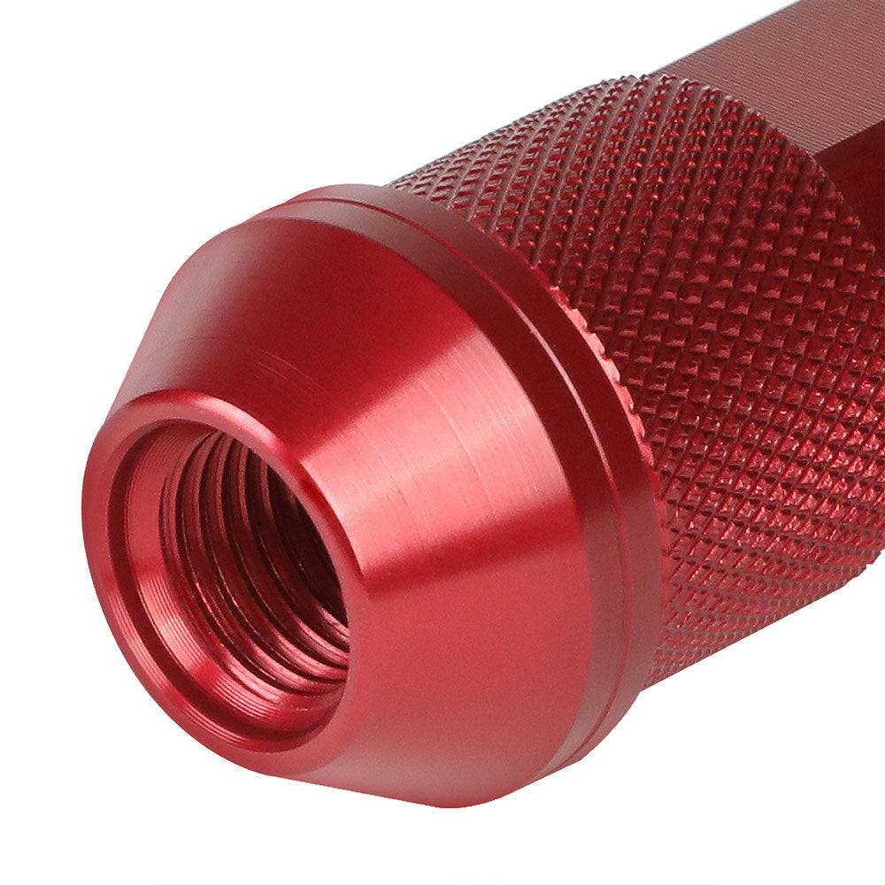 20PCs J2 Engineering Forged Aluminum Red Lug Nut [Open Double Knurled End Acorn T7-027] [Conical Seat / M12 x 1.25]