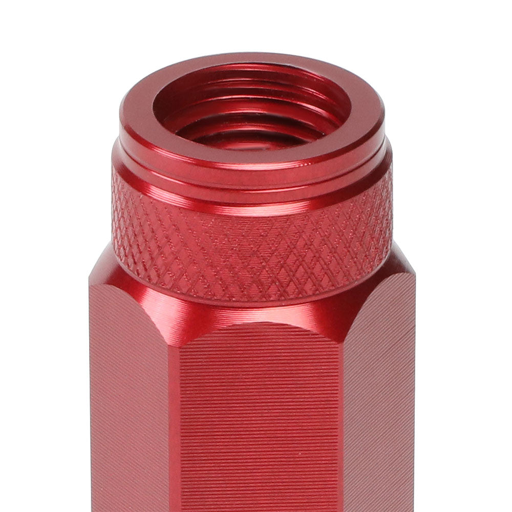 20PCs J2 Engineering Forged Aluminum Red Lug Nut [Open Double Knurled End Acorn T7-027] [Conical Seat / M12 x 1.25]