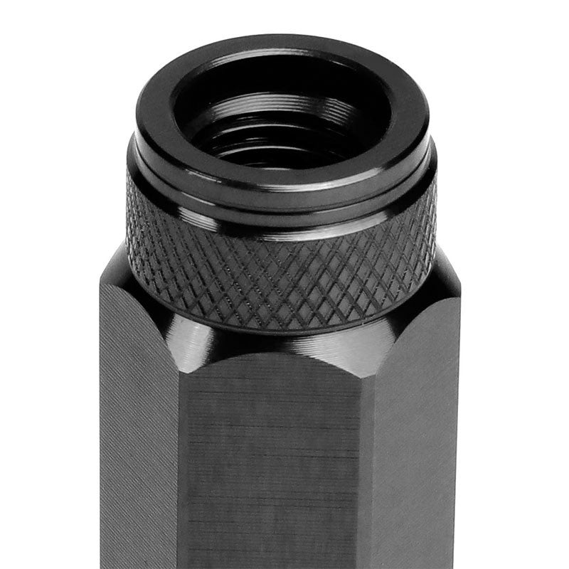 J2 Black Open Double Knurled End Acorn Tuner 90MM M12x1.50 Lug Nuts Set+Adapter-Car & Truck Wheels-BuildFastCar