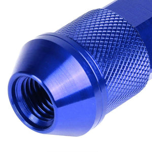 J2 Blue Open Double Knurled End Acorn Tuner 90MM M12x1.50 Lug Nuts Set+Adapter-Car & Truck Wheels-BuildFastCar
