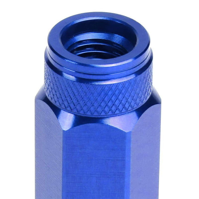 J2 Blue Open Double Knurled End Acorn Tuner 90MM M12x1.50 Lug Nuts Set+Adapter-Car & Truck Wheels-BuildFastCar