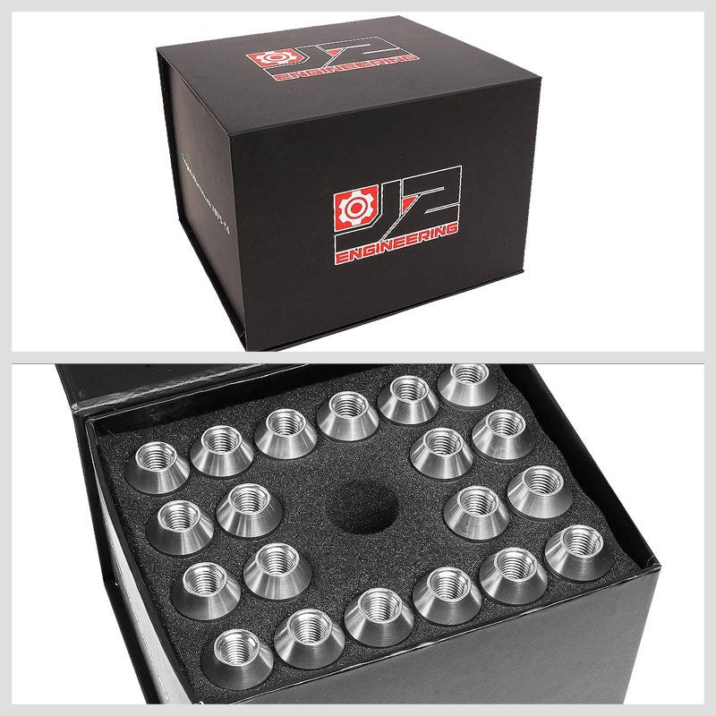 J2 Silver Open Double Knurled End Acorn Tuner 90MM M12x1.50 Lug Nuts Set+Adapter-Car & Truck Wheels-BuildFastCar