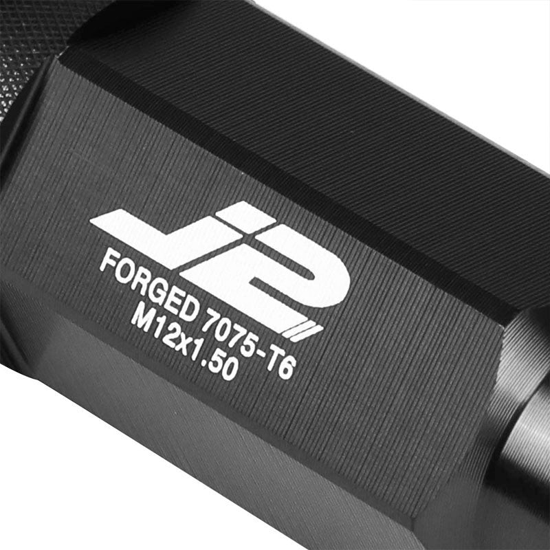 J2 Black Open Knurled End Acorn Tuner 25MM OD/60MM M12 x 1.50 Lug Nuts+Adapter-Car & Truck Wheels-BuildFastCar