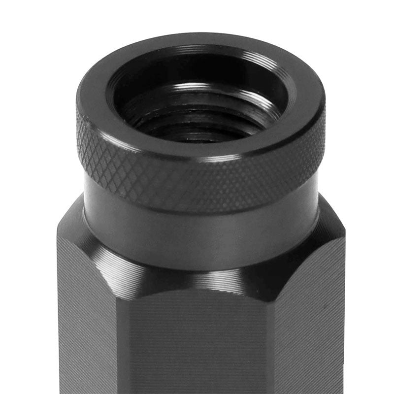 J2 Black Open Knurled End Acorn Tuner 25MM OD/60MM M12 x 1.50 Lug Nuts+Adapter-Car & Truck Wheels-BuildFastCar