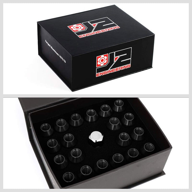 J2 Black Open Knurled End Acorn Tuner 25MM OD/60MM M12 x 1.50 Lug Nuts+Adapter-Car & Truck Wheels-BuildFastCar