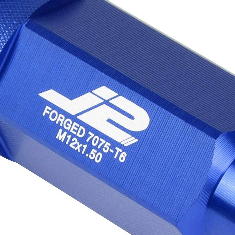 J2 Blue Open Knurled End Acorn Tuner 25MM OD/60MM M12 x 1.50 Lug Nuts+Adapter-Car & Truck Wheels-BuildFastCar
