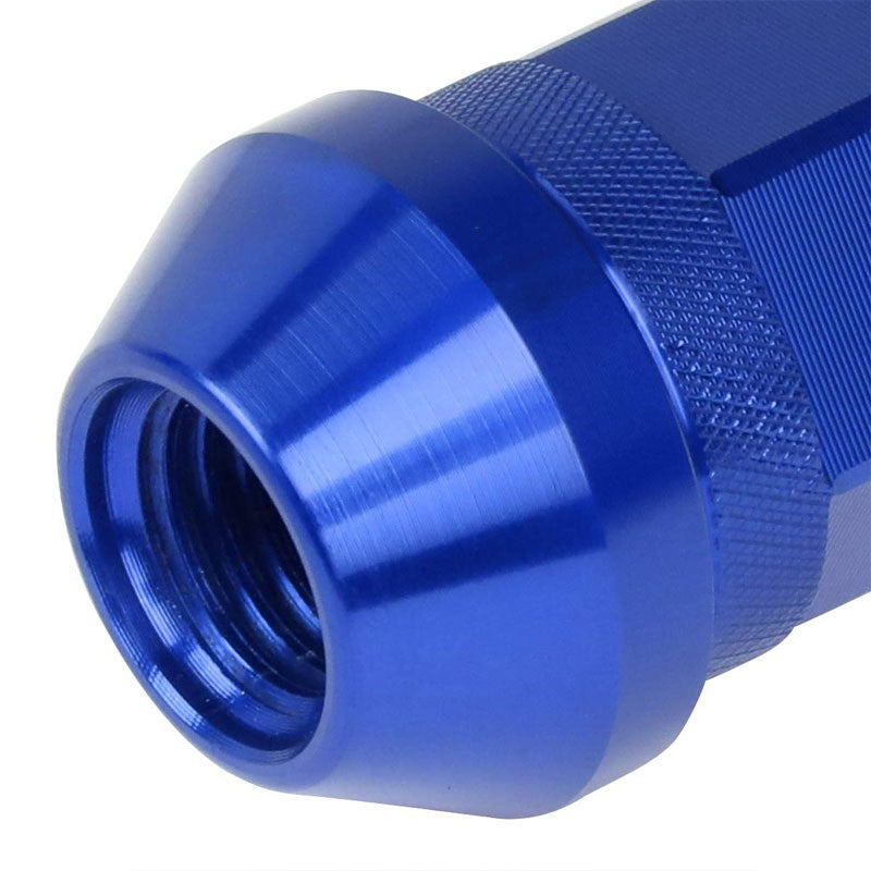 J2 Blue Open Knurled End Acorn Tuner 25MM OD/60MM M12 x 1.50 Lug Nuts+Adapter-Car & Truck Wheels-BuildFastCar