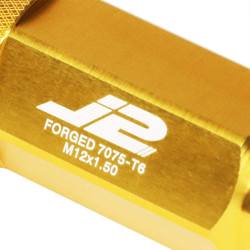 J2 Gold Open Knurled End Acorn Tuner 25MM OD/60MM M12 x 1.50 Lug Nuts+Adapter-Car & Truck Wheels-BuildFastCar