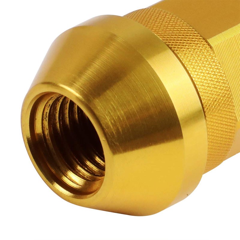 J2 Gold Open Knurled End Acorn Tuner 25MM OD/60MM M12 x 1.50 Lug Nuts+Adapter-Car & Truck Wheels-BuildFastCar