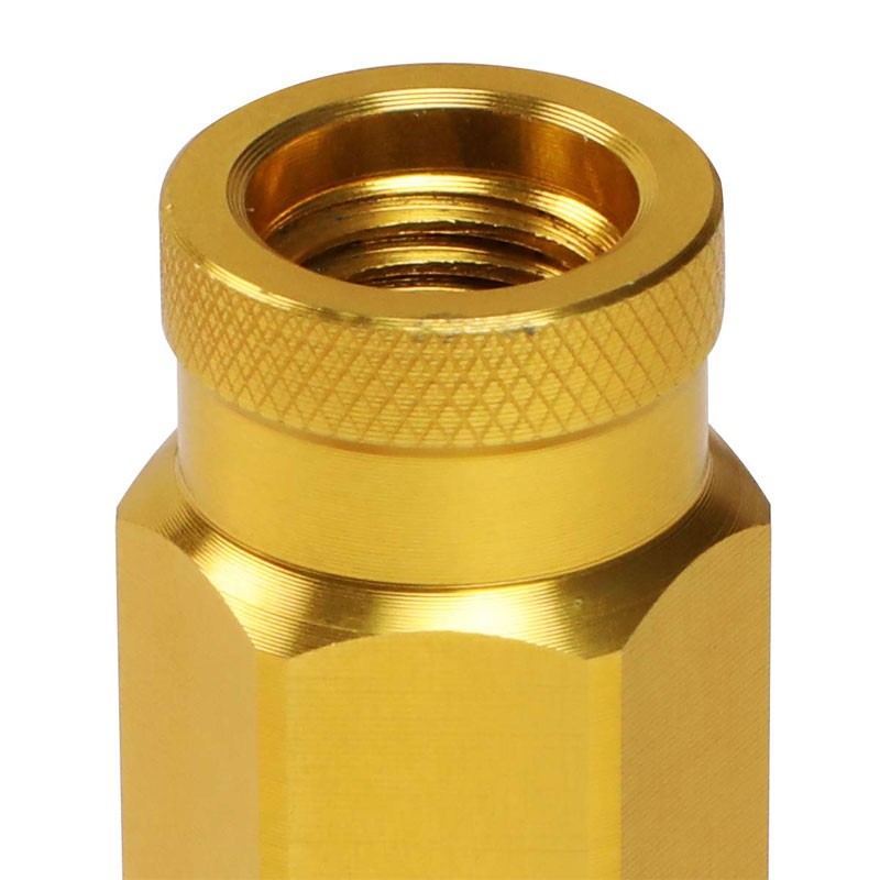 J2 Gold Open Knurled End Acorn Tuner 25MM OD/60MM M12 x 1.50 Lug Nuts+Adapter-Car & Truck Wheels-BuildFastCar