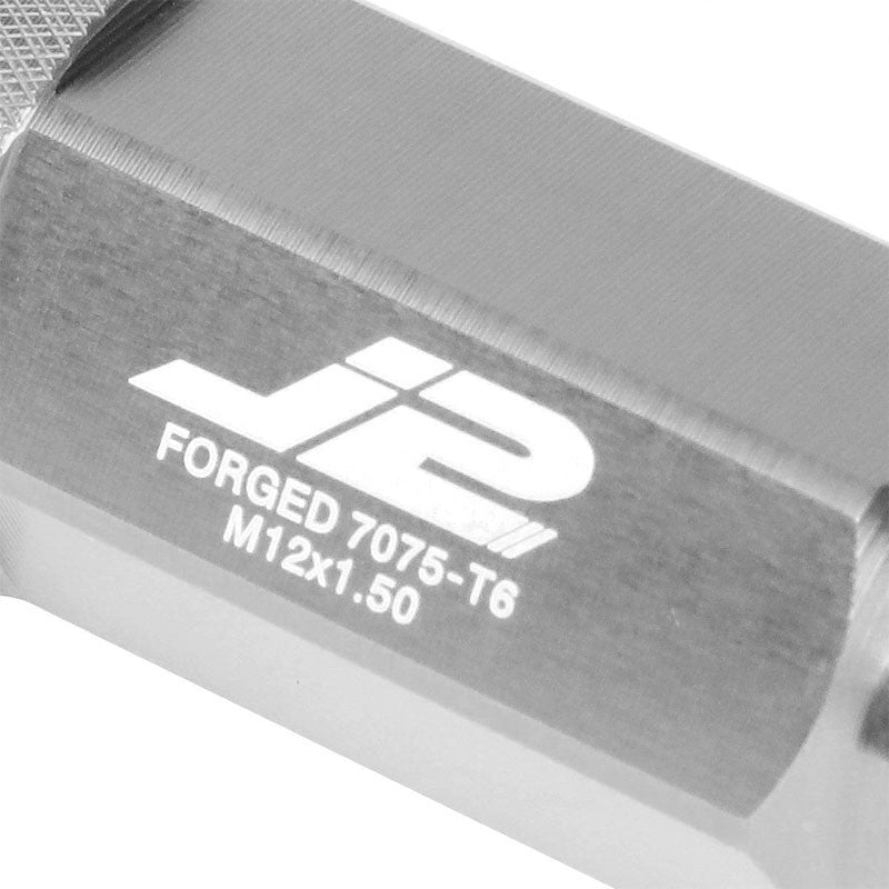 J2 Silver Open Knurled End Acorn Tuner 25MM OD/60MM M12 x 1.50 Lug Nuts+Adapter-Car & Truck Wheels-BuildFastCar