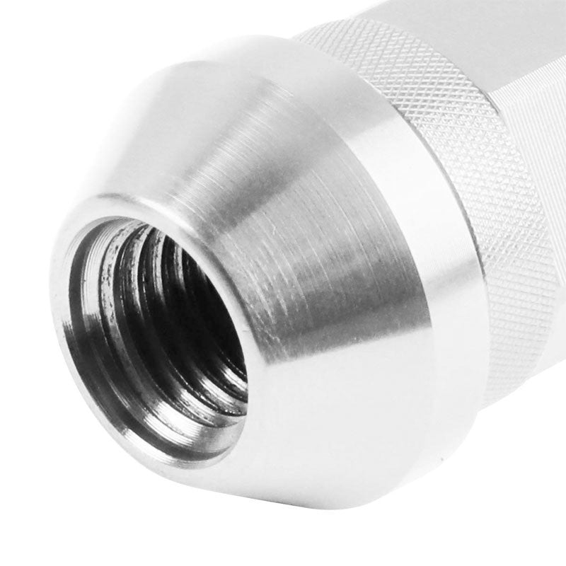 J2 Silver Open Knurled End Acorn Tuner 25MM OD/60MM M12 x 1.50 Lug Nuts+Adapter-Car & Truck Wheels-BuildFastCar