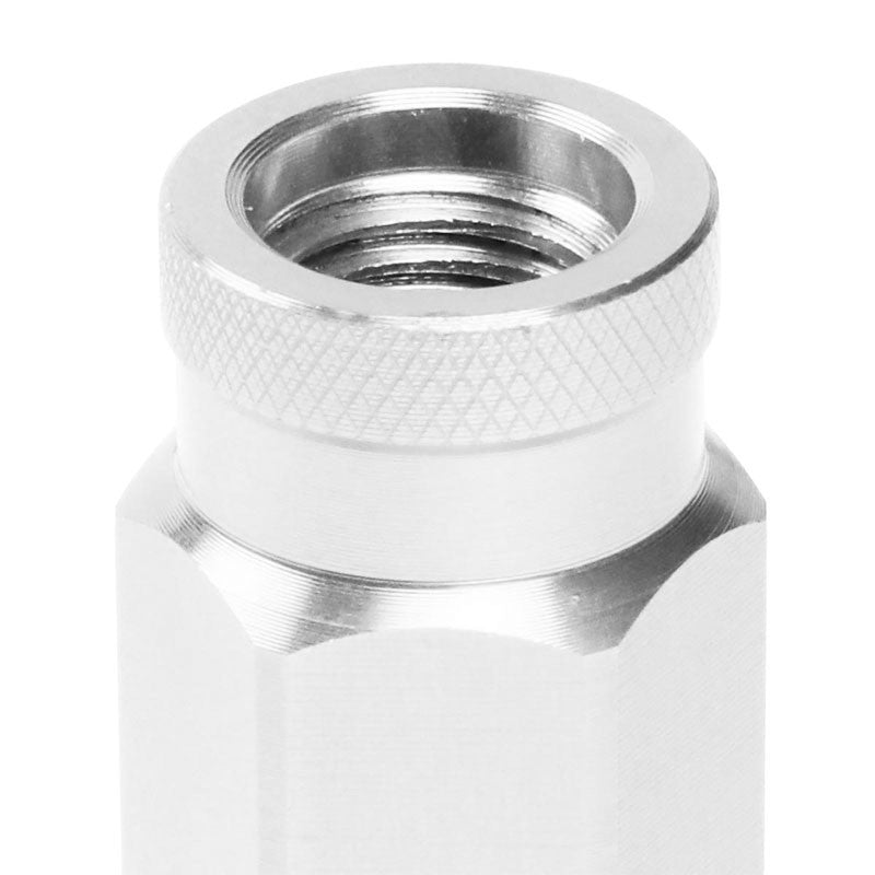 J2 Silver Open Knurled End Acorn Tuner 25MM OD/60MM M12 x 1.50 Lug Nuts+Adapter-Car & Truck Wheels-BuildFastCar