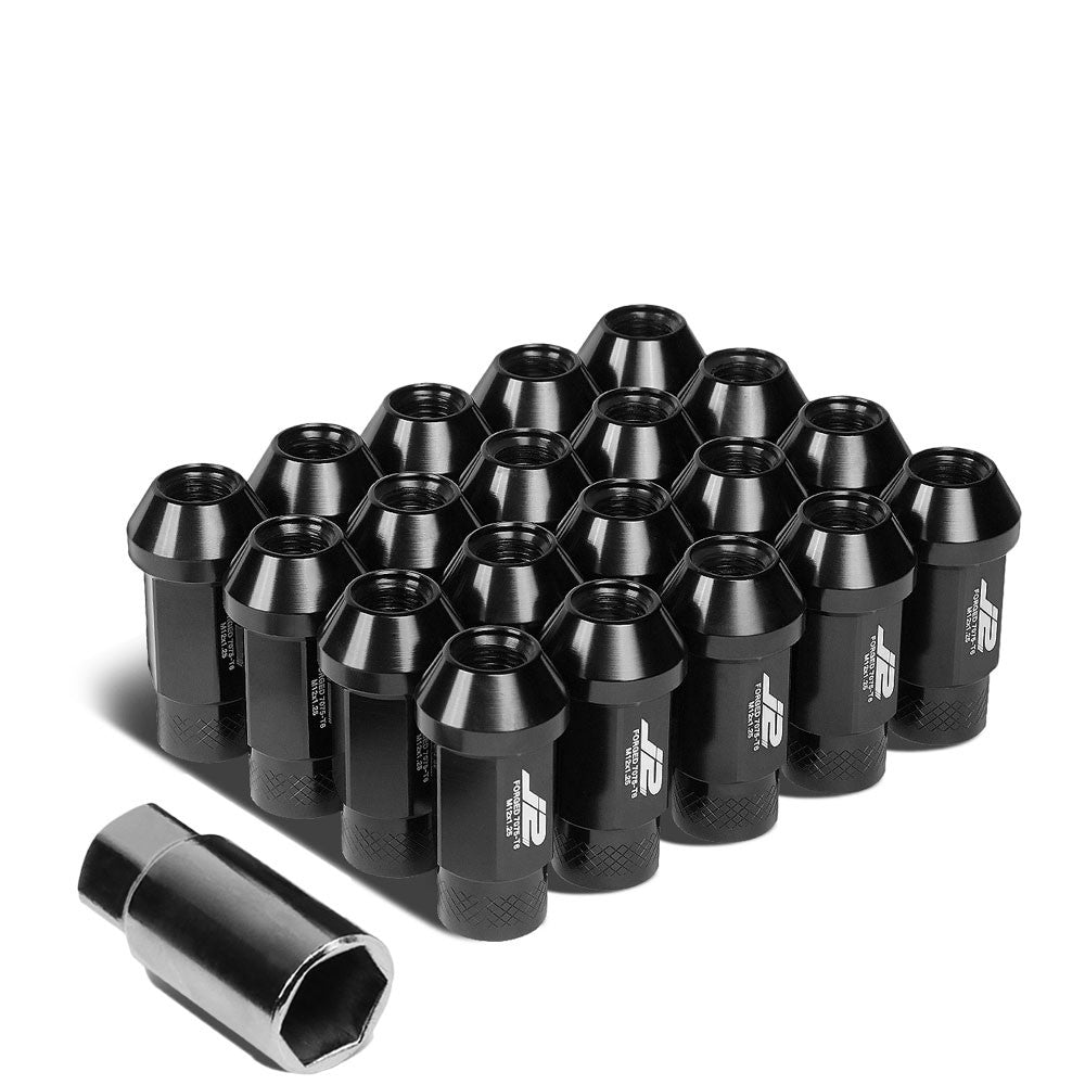 J2 Black M12x1.25 Open Knurled End Acorn Tuner Lug Nuts