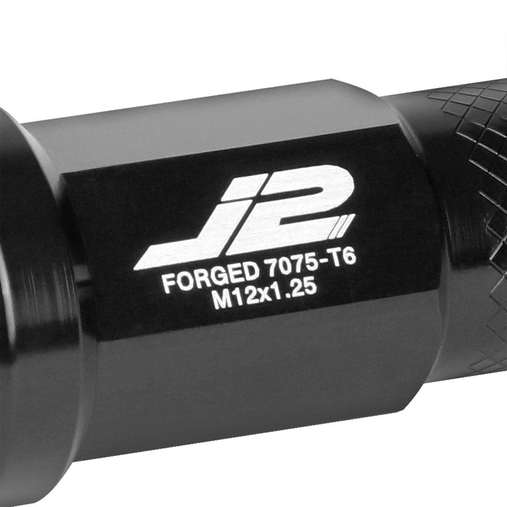 J2 Black M12x1.25 Open Knurled End Acorn Tuner Lug Nuts