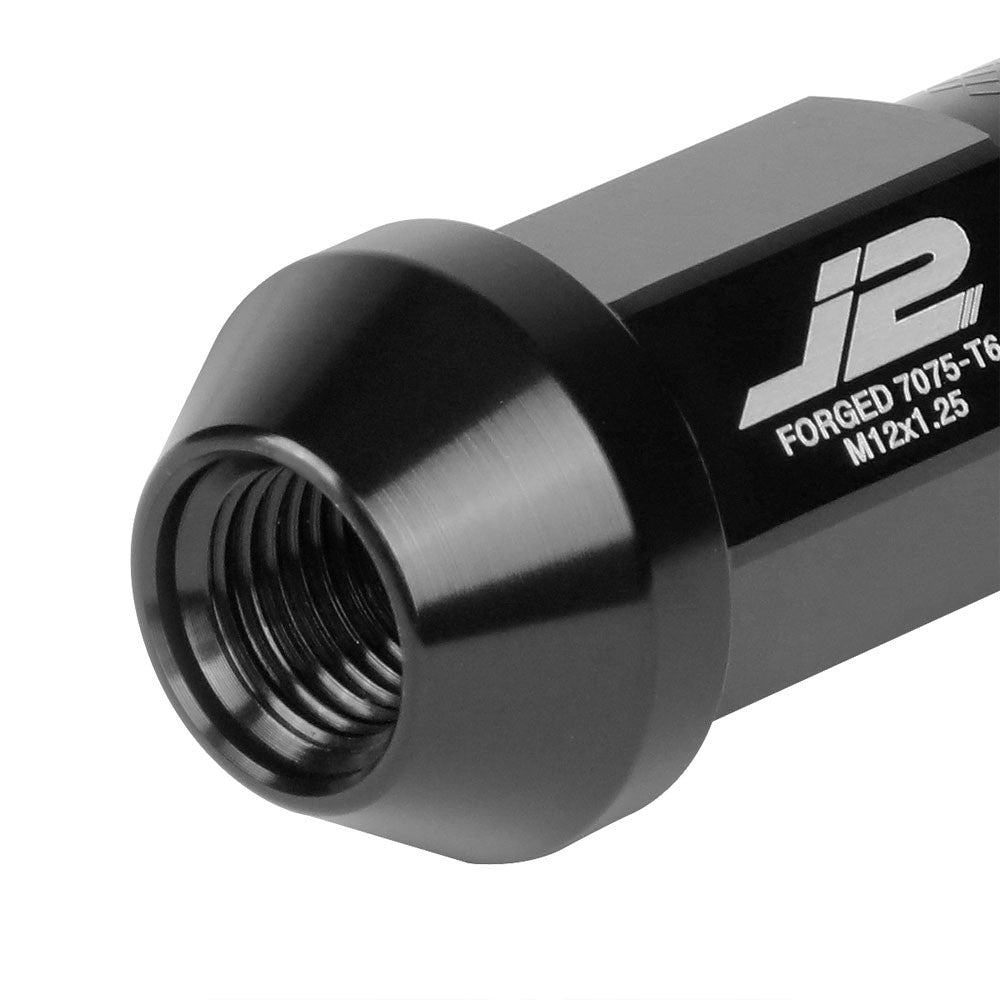 J2 Black M12x1.25 Open Knurled End Acorn Tuner Lug Nuts