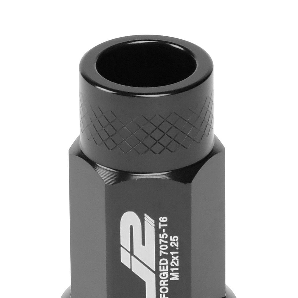 J2 Black M12x1.25 Open Knurled End Acorn Tuner Lug Nuts