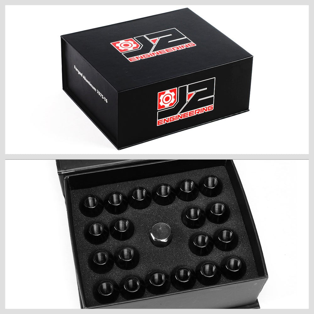 J2 Black M12x1.25 Open Knurled End Acorn Tuner Lug Nuts