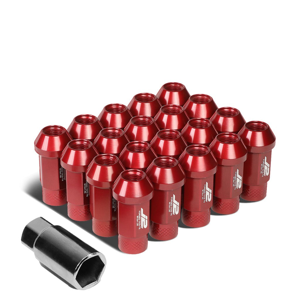 J2 Red M12x1.25 Open Knurled End Acorn Tuner Lug Nuts