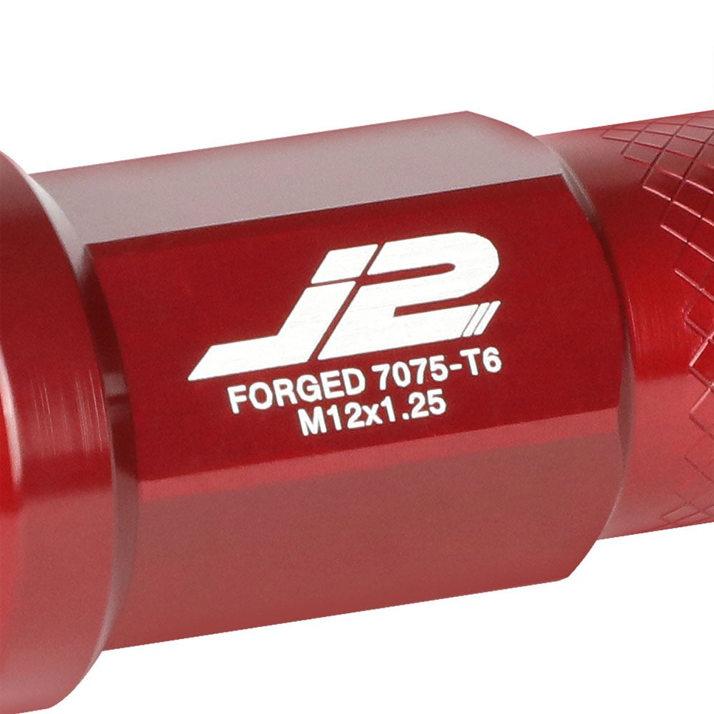 J2 Red M12x1.25 Open Knurled End Acorn Tuner Lug Nuts