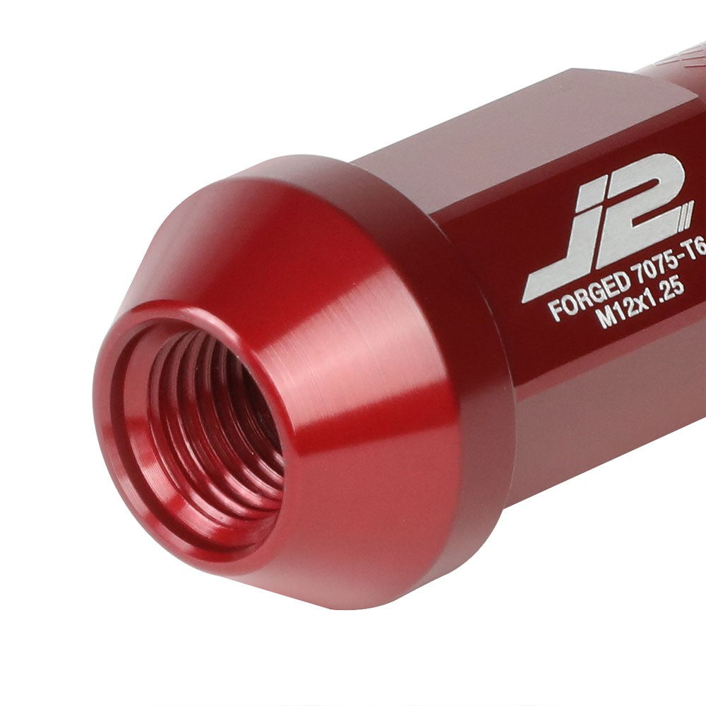 J2 Red M12x1.25 Open Knurled End Acorn Tuner Lug Nuts
