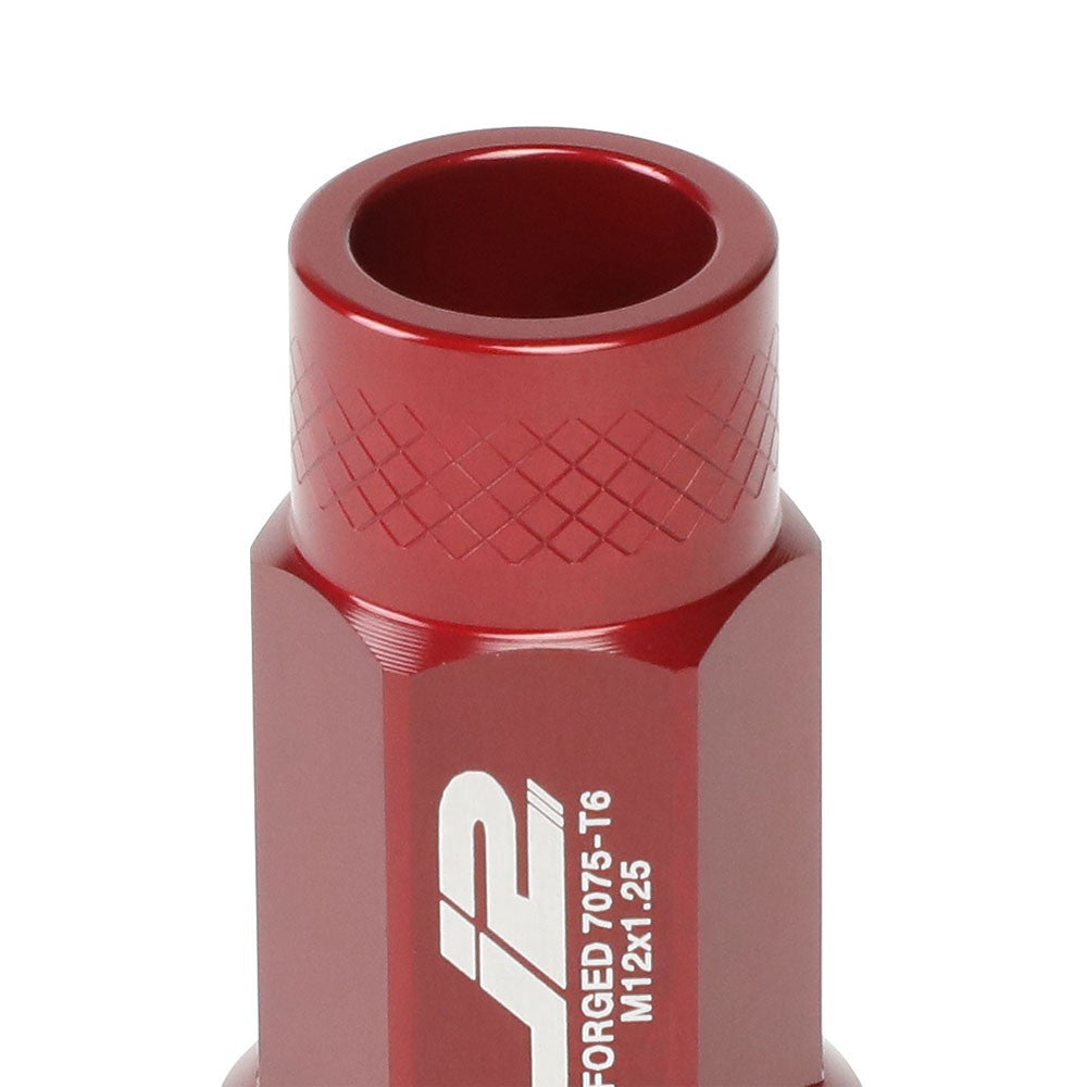 J2 Red M12x1.25 Open Knurled End Acorn Tuner Lug Nuts