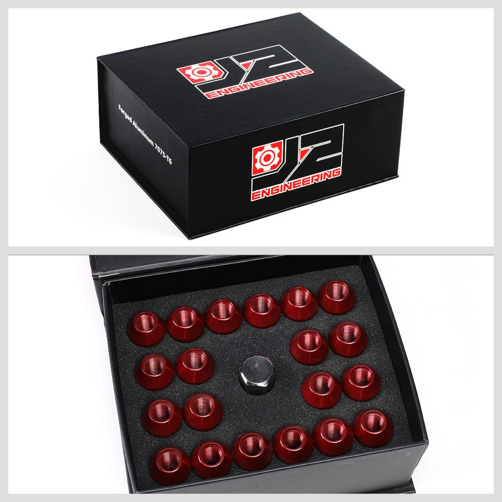 J2 Red M12x1.25 Open Knurled End Acorn Tuner Lug Nuts
