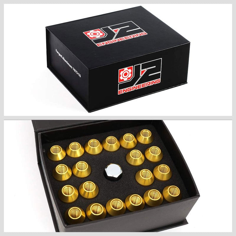 J2 Gold Open Knurled End Acorn Tuner M12 x 1.50 25MM OD/50MM Height Lug Nuts-Car & Truck Wheels-BuildFastCar-BFC-LN-T7-034-15-GD